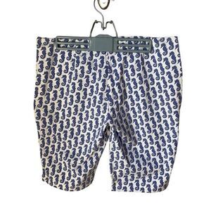 Brooks Brothers 346 Natalie Fit Seahorse Shorts, Size 8. White with Periwinkle S